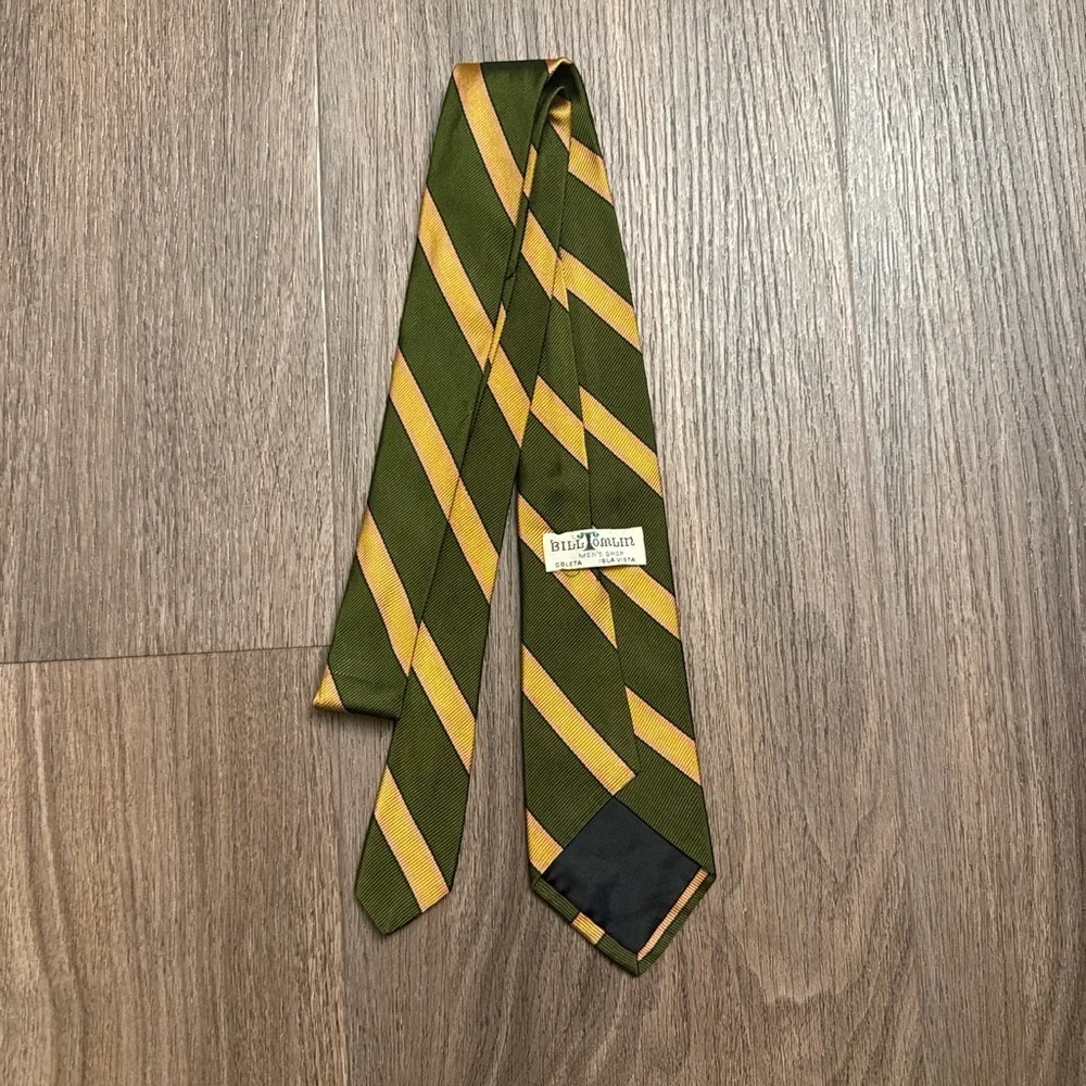 Vintage bill tomlin Olive and Yellow Striped Men's Tie - Picture 3 of 6
